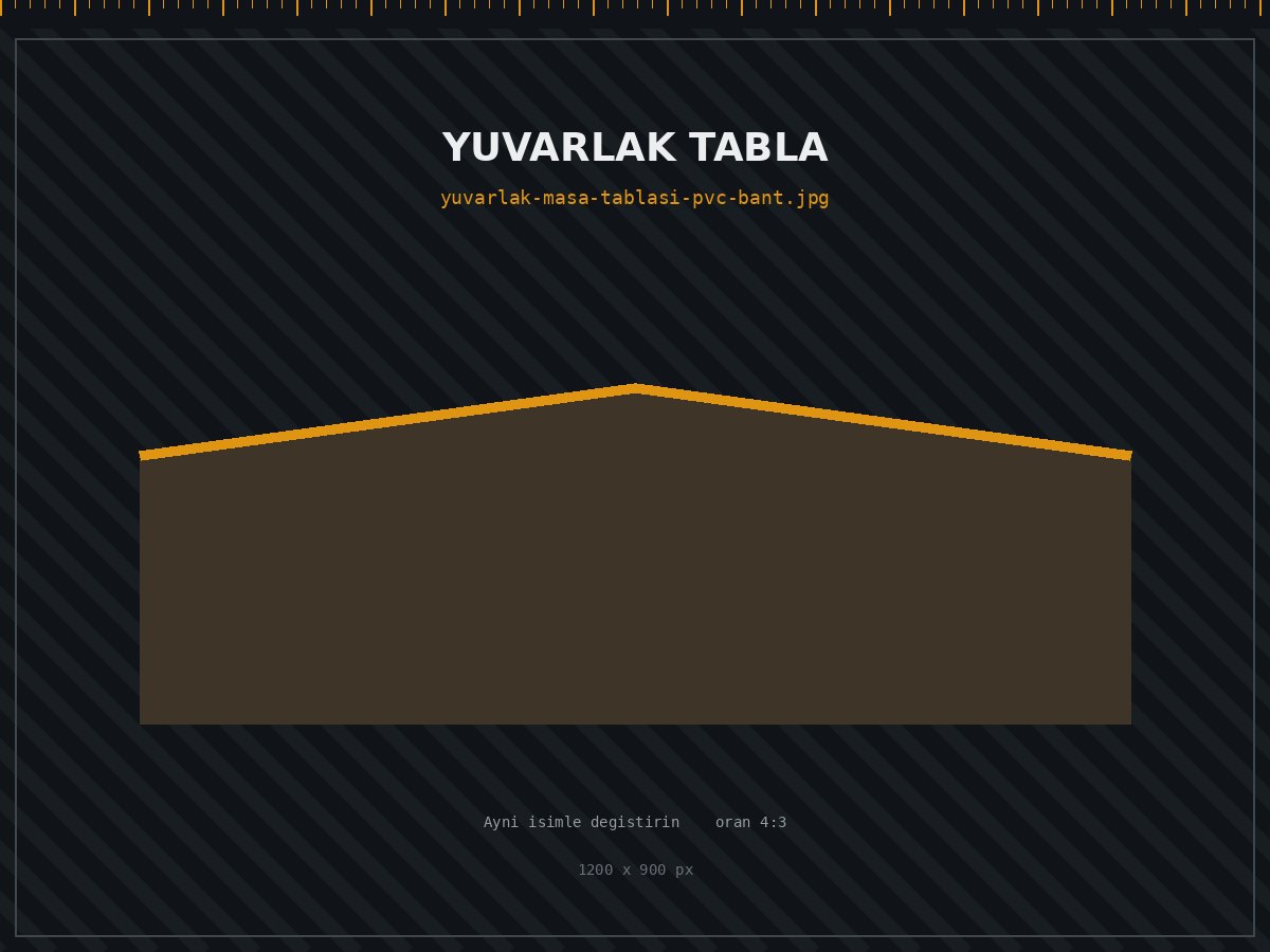 Yuvarlak masa tablasına uygulanmış 2 mm PVC kenar bandı